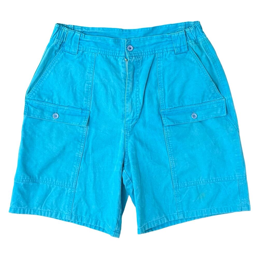 Vintage 90s Turquoise Blue 100% Cotton Cargo Bermuda Shorts size M / L Ampuse